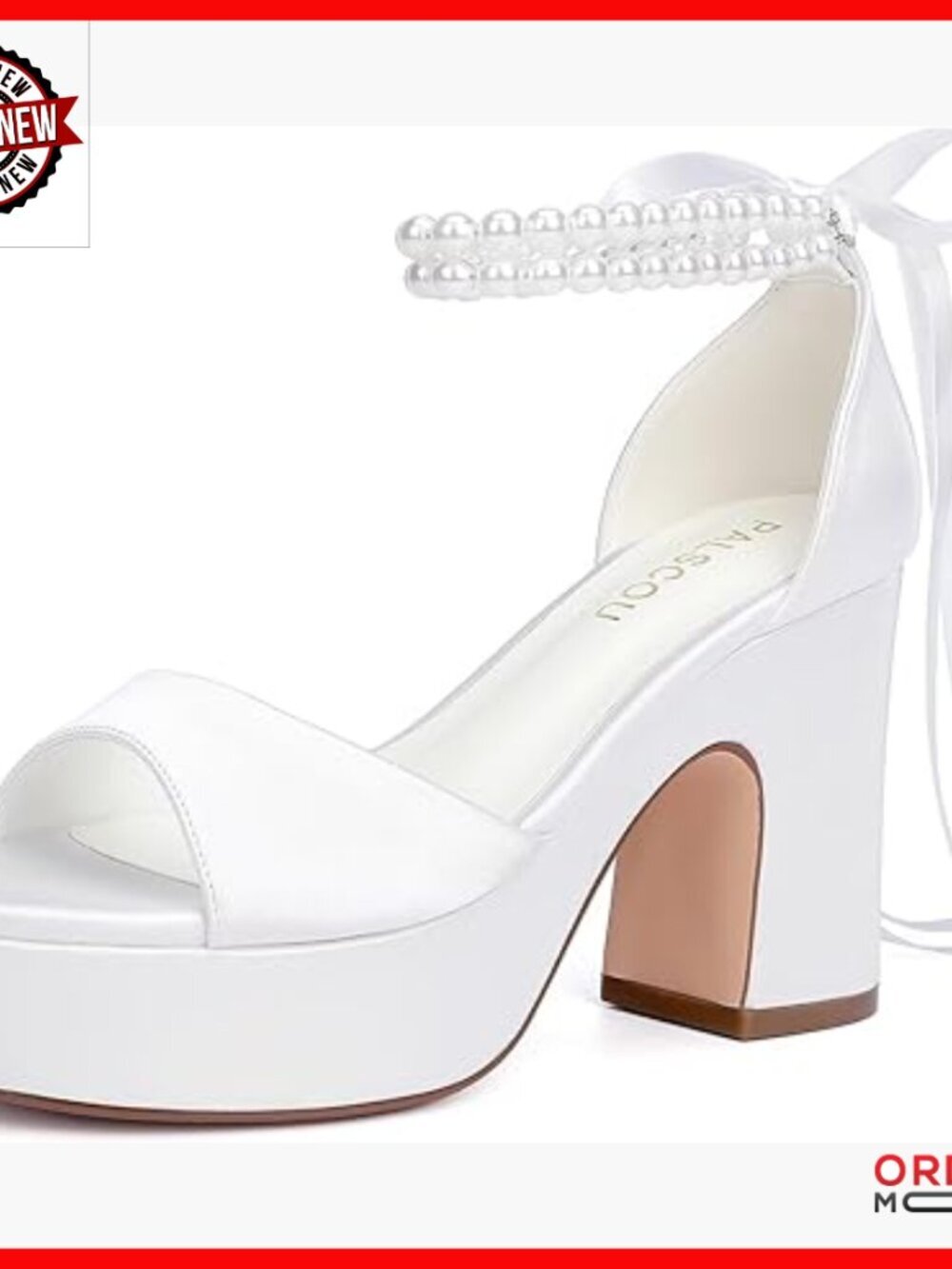Platform Wedding Sandals with Pearl Heels and Block Heel for Bride